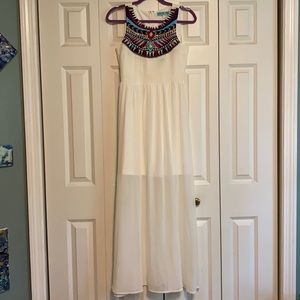 White Maxi Dress with Aztec Stitching Small